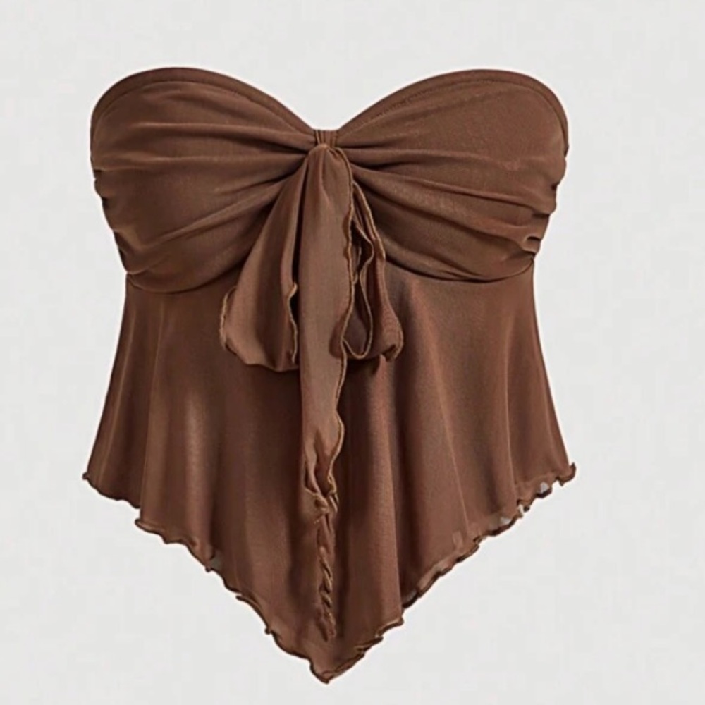 SHEIN Brown Ruffled Asymmetrical Tank Top